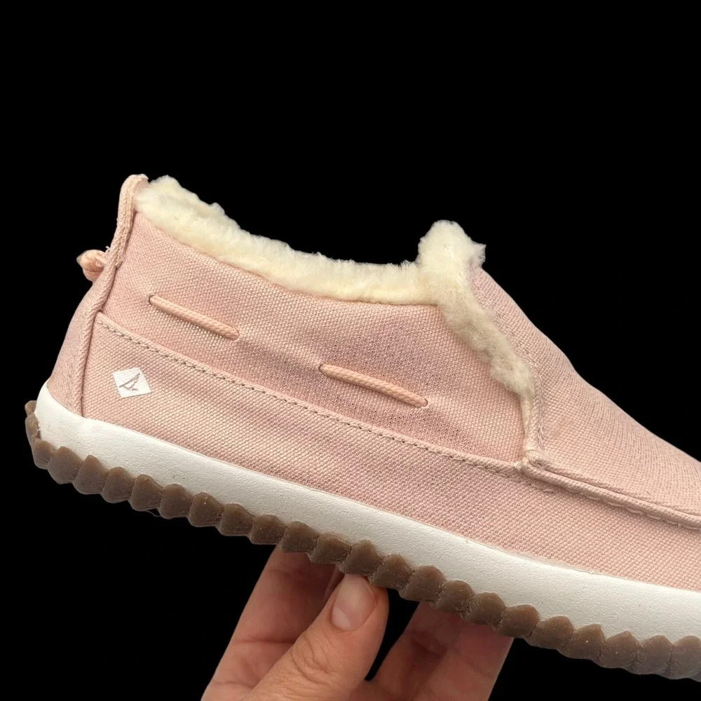 Sperry Youth Girls Moc-Sider Faux Fur Lined Winter Shoes Size 4 Blush Pink White